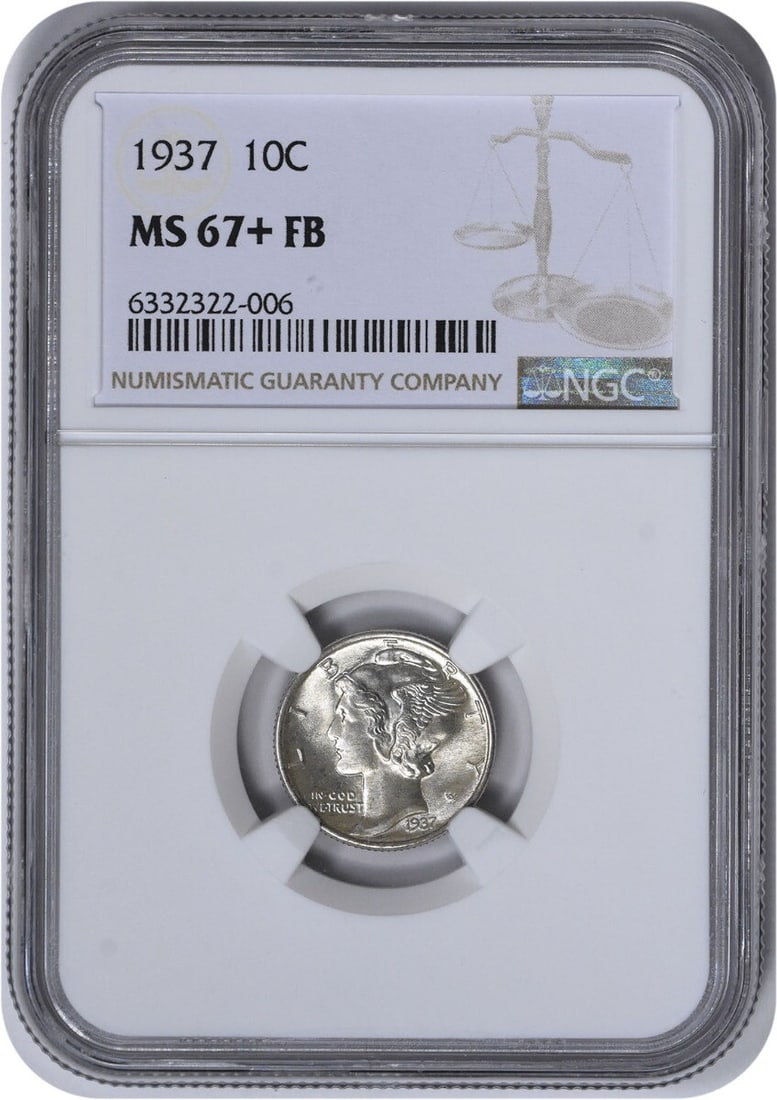 NGC MS67+FB 1937 Mercury Dime 90% Silver Philadelphia Mint (1 of 2)