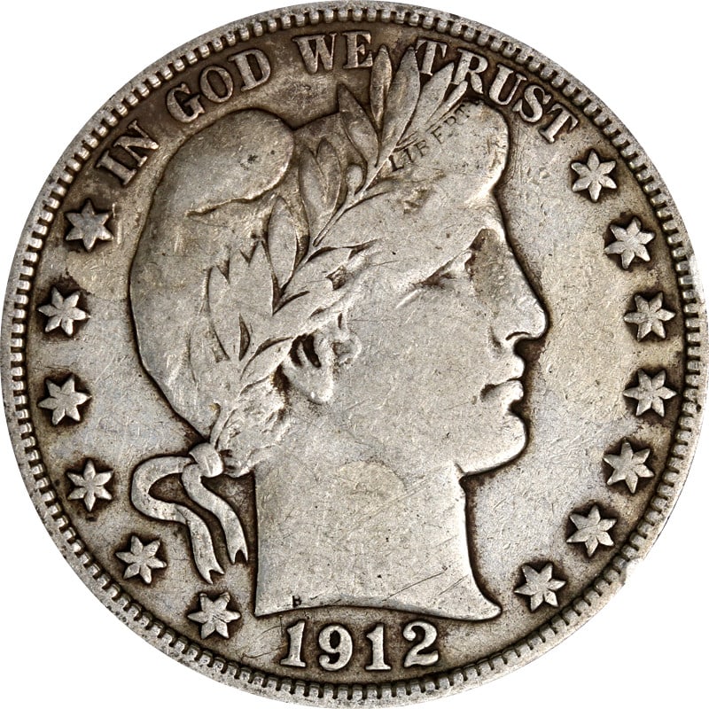 1912 D Silver Half Dollar Barber Series United States Coin: 1912 D Silver Half Dollar Barber Series United States Coin This 1912-D Barber Half Dollar is a circulated, pre-owned silver coin minted in Denver in 1912. It features the classic Barber design and is 