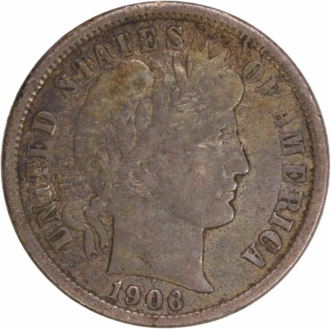 1906-O Barber Silver Dime 10C VF Uncertified 90% Silver: 1906-O Barber Silver Dime 10C VF Uncertified 90% Silver This 1906-O Barber Silver Dime showcases a classic design by Charles E. Barber. Struck in New Orleans, this circulated coin features a compositi