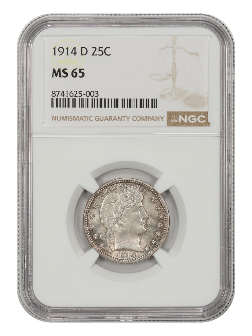 NGC MS65 Graded 1914 Denver Barber Quarter 25C Uncirculated (1 of 4)