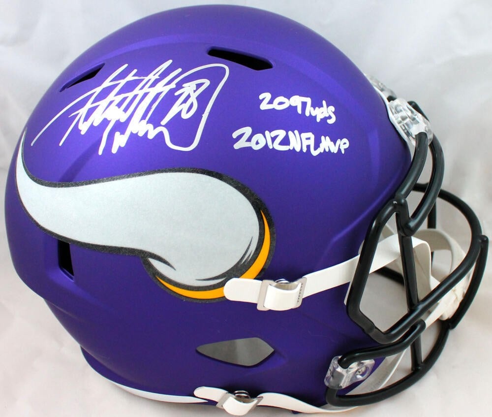 Adrian Peterson Signed Vikings Full Size Speed Helmet Beckett Authenticated: Adrian Peterson Signed Vikings Full Size Speed Helmet Beckett Authenticated This is an original full-size Minnesota Vikings speed helmet signed by NFL star Adrian Peterson. The helmet features authent