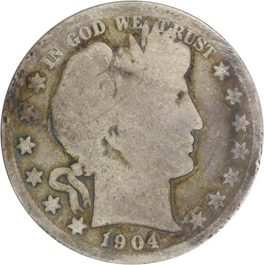 Barber Half Dollar 1904 San Francisco Mint 90 Percent Silver Uncertified Coin: Barber Half Dollar 1904 San Francisco Mint 90 Percent Silver Uncertified Coin This 1904-S Barber Half Dollar is a circulated United States coin minted in San Francisco. Designed by Charles E. Barber, 
