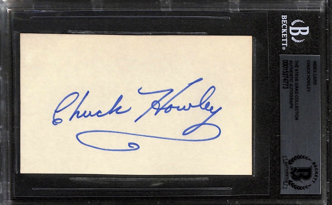Autographed Chuck Howley 3x5 Dallas Cowboys Index Card Beckett Authenticated: Autographed Chuck Howley 3x5 Dallas Cowboys Index Card Beckett Authenticated This vintage 3x5 index card is hand-signed in blue permanent marker by former Dallas Cowboys player Chuck Howley. The autog