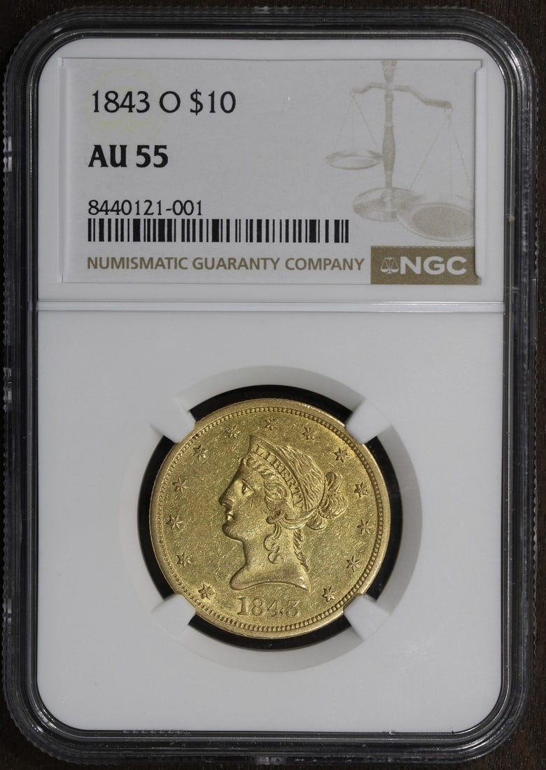 NGC AU55 1843 New Orleans $10 Liberty Head Gold Eagle Coin (1 of 4)