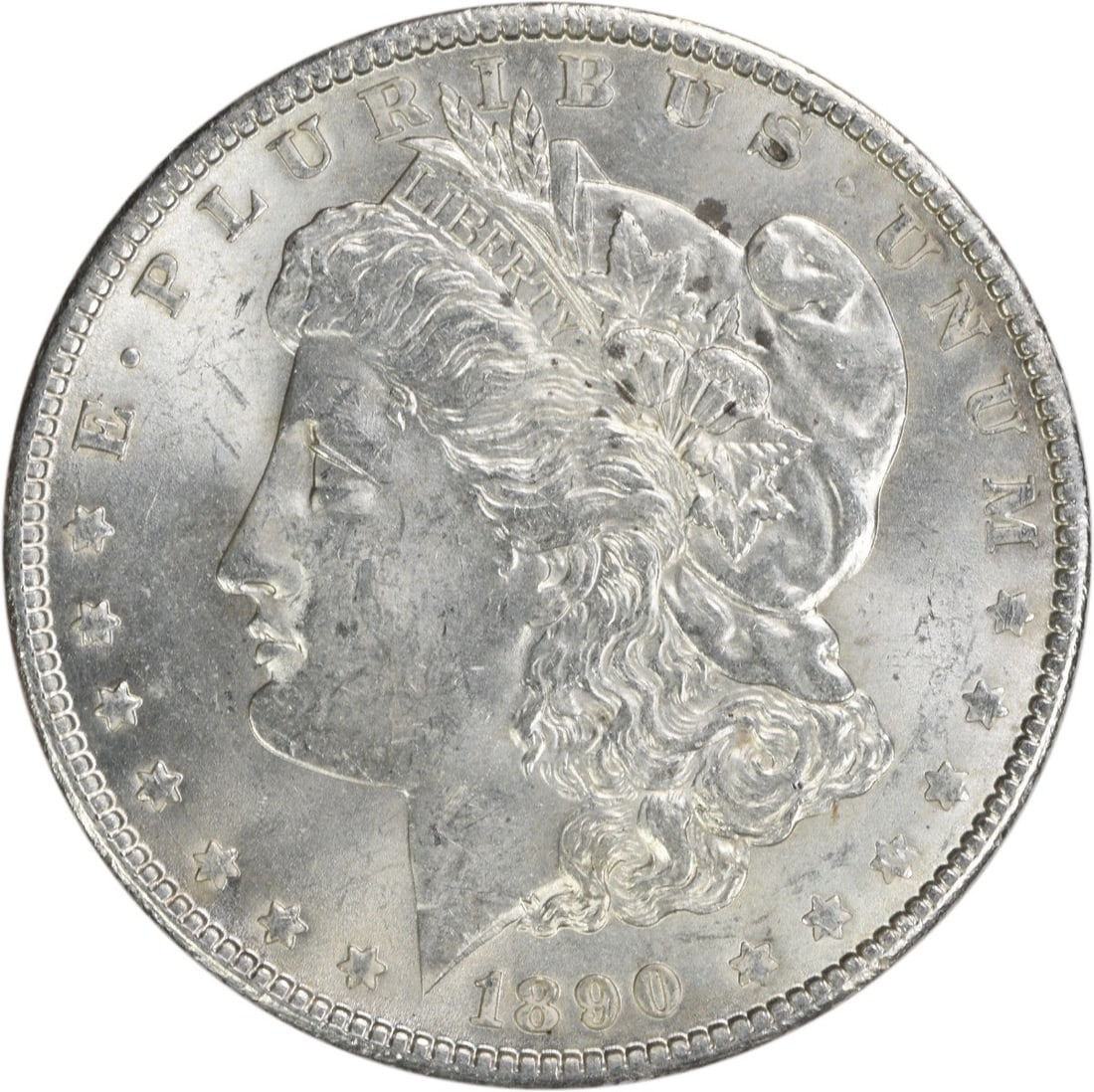 Uncirculated 1890 Silver Dollar Morgan Type No Mint Mark BU Grade: Uncirculated 1890 Silver Dollar Morgan Type No Mint Mark BU Grade This is an 1890 Morgan Silver Dollar from the United States. The coin is uncirculated, with a Brilliant Uncirculated (BU) grade, and i