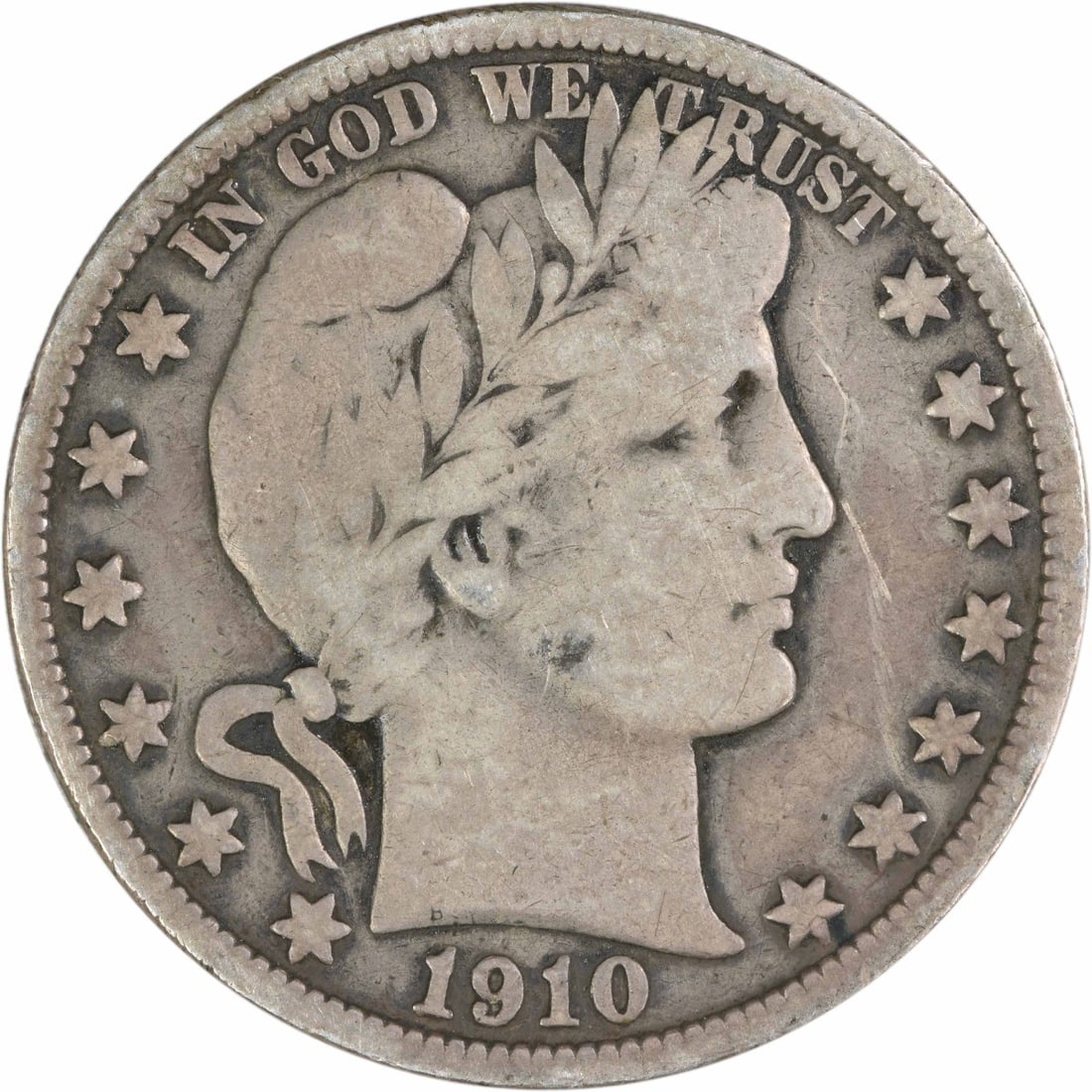 1910 Barber Half Dollar 90 Percent Silver Philadelphia Mint VG Grade: 1910 Barber Half Dollar 90 Percent Silver Philadelphia Mint VG Grade This 1910 Barber Half Dollar was minted in Philadelphia and features a composition of 90% silver and 10% copper. Designed by Charle