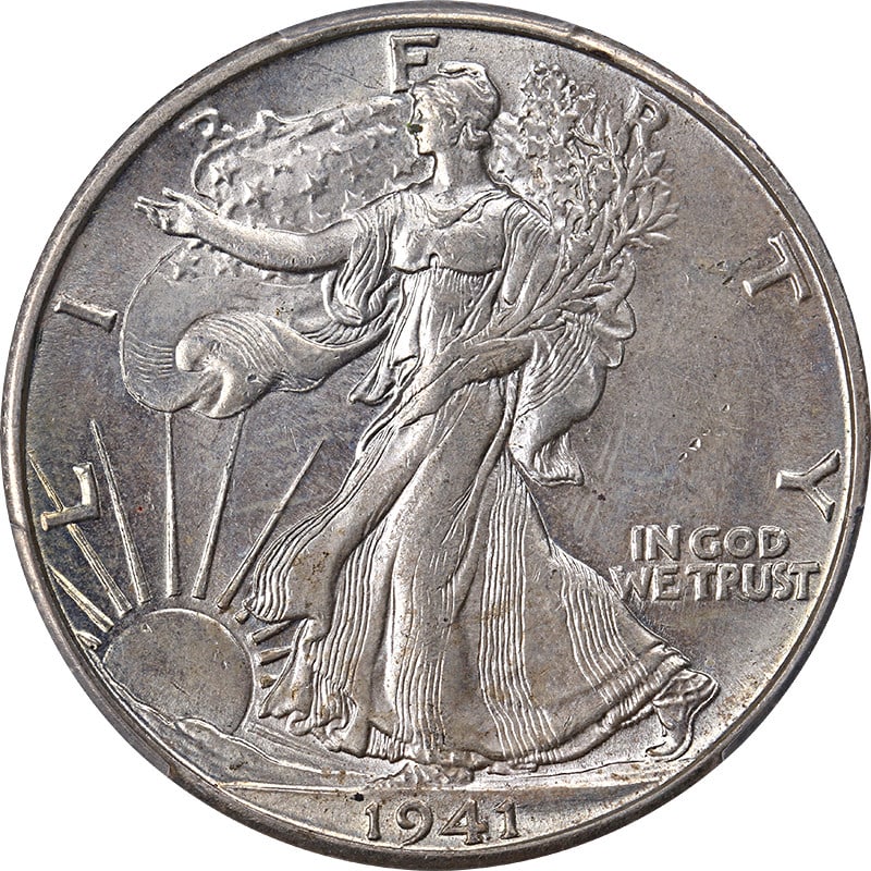1941-D Walking Liberty Half PCGS MS64 Silver Coin with Nice Eye Appeal: 1941-D Walking Liberty Half PCGS MS64 Silver Coin with Nice Eye Appeal This stunning 1941-D Walking Liberty Half Dollar showcases exceptional eye appeal, with a lustrous finish and a strong strike. Ce