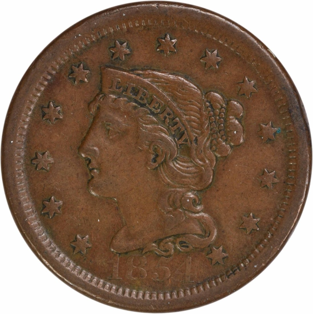 1854 Braided Hair Large Cent EF Copper Uncertified Philadelphia: 1854 Braided Hair Large Cent EF Copper Uncertified Philadelphia This 1854 Large Cent features the iconic Braided Hair design by Christian Gobrecht. It is graded as EF (Extremely Fine) and showcases a 