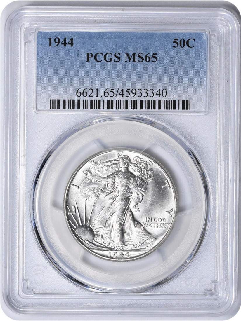 1944 Walking Liberty Half Dollar MS65 PCGS 90% Silver Uncirculated: 1944 Walking Liberty Half Dollar MS65 PCGS 90% Silver Uncirculated This stunning 1944 Walking Liberty Silver Half Dollar is graded MS65 by PCGS, ensuring its high quality and appeal for collectors. St