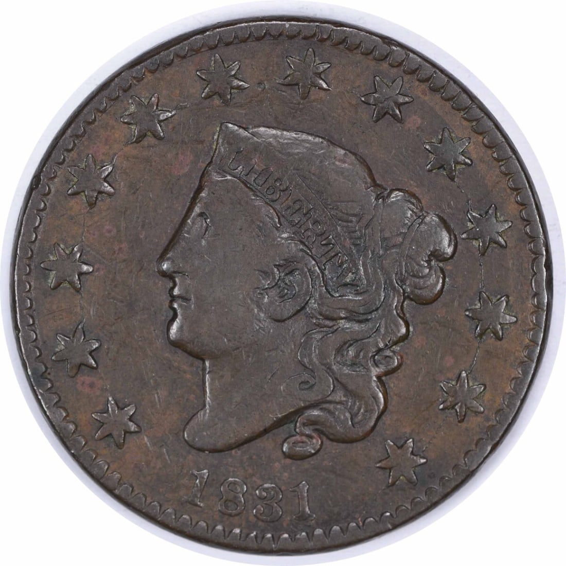 1831 Large Cent Coronet Head VF Copper Coin Uncertified: 1831 Large Cent Coronet Head VF Copper Coin Uncertified This 1831 Large Cent features the Coronet Head design by Robert Scot, showcasing classic American coinage craftsmanship. It is a circulated coin