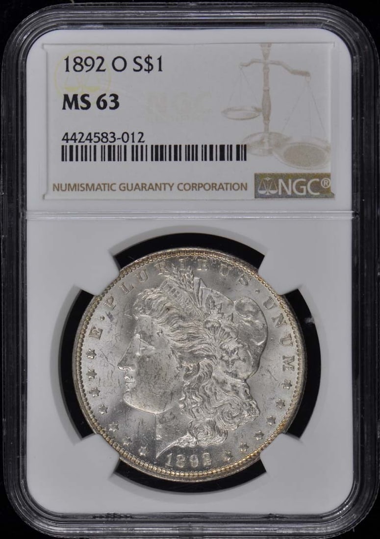 1892-O Morgan Dollar NGC MS63 Uncirculated New Orleans: 1892-O Morgan Dollar NGC MS63 Uncirculated New Orleans This 1892-O Morgan Dollar is a stunning example of numismatic craftsmanship, certified by NGC with a grade of MS63. Struck at the New Orleans Min