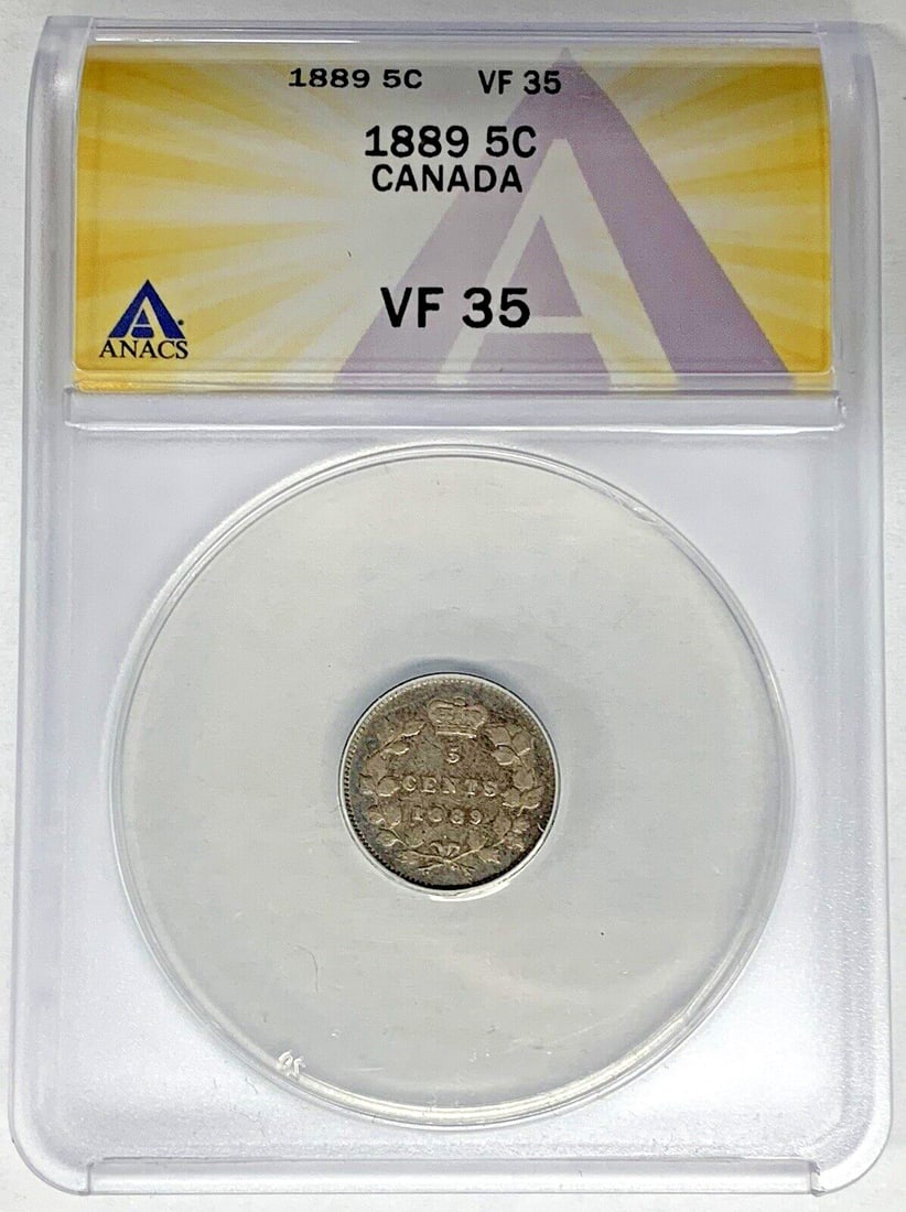 Canada 5 Cent 1889 Silver Coin Graded VF 35 by ANACS (1 of 2)