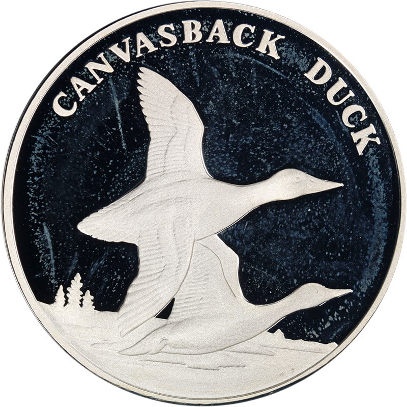 2003 Canvasback Duck Silver Medal National Wildlife Refuge Centennial Proof: 2003 Canvasback Duck Silver Medal National Wildlife Refuge Centennial Proof This is an original 2003 US Mint National Wildlife Refuge System Centennial Medal featuring the Canvasback Duck design. The 