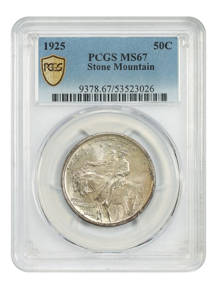 1925 Stone Mountain Half Dollar PCGS MS67 Classic Silver Commemorative Coin: 1925 Stone Mountain Half Dollar PCGS MS67 Classic Silver Commemorative Coin This 1925 50C Stone Mountain Classic Silver Commemorative coin is graded MS67 by PCGS. It features a popular design commemor