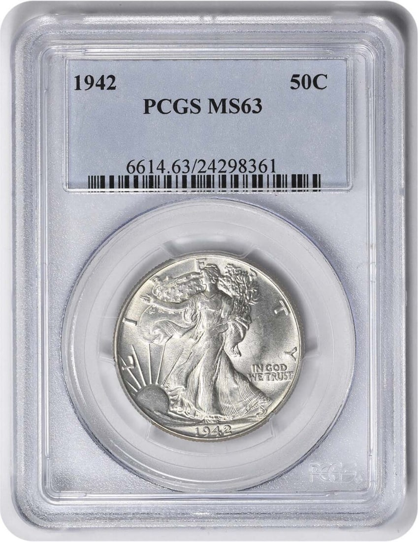 1942 Walking Liberty Half Dollar DDO MS63 PCGS 90% Silver: 1942 Walking Liberty Half Dollar DDO MS63 PCGS 90% Silver This 1942 Walking Liberty Half Dollar DDO 2-O-IV is a remarkable piece for collectors, graded MS63 by PCGS. Crafted in Philadelphia, this coin