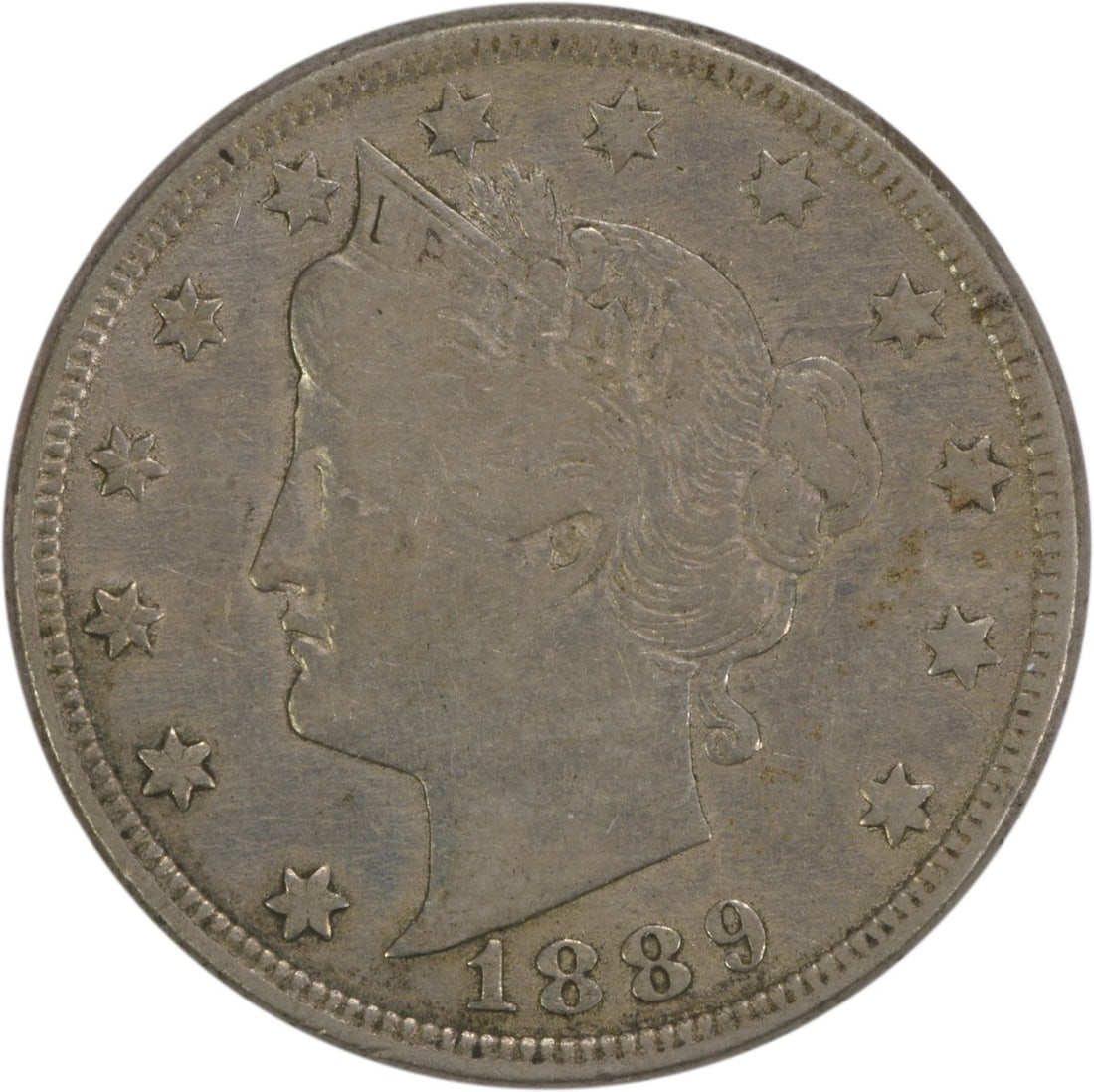 1889 Liberty Nickel VF Uncertified 5C by Charles E Barber: 1889 Liberty Nickel VF Uncertified 5C by Charles E Barber The 1889 Liberty Nickel is a notable coin from the Philadelphia Mint, known for its classic design by Charles E. Barber. This coin features a 