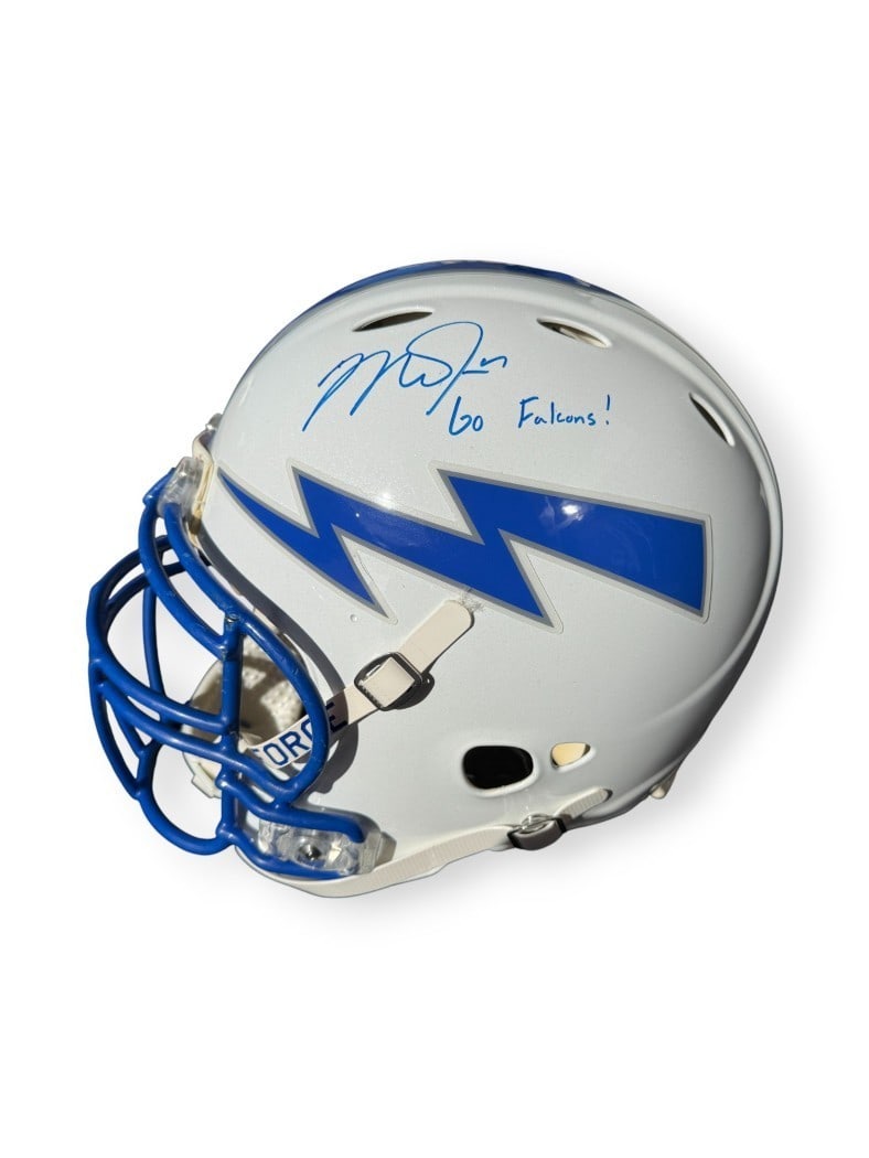 Full Size Football Helmet Signed by Mike Trout With Go Falcons Inscription MLB Authenticated: Full Size Football Helmet Signed by Mike Trout With Go Falcons Inscription MLB Authenticated This full-sized football helmet is autographed by Mike Trout and features the inscription "Go Falcons." The