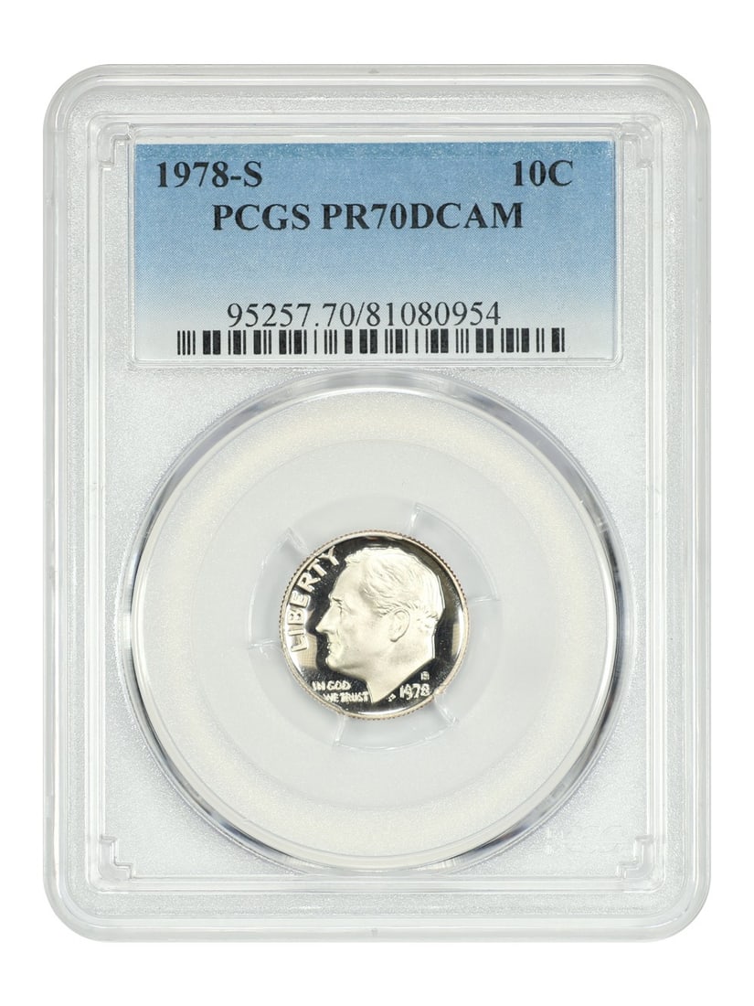PCGS PR70DCAM 1978-S Roosevelt Dime Proof 10C San Francisco: PCGS PR70DCAM 1978-S Roosevelt Dime Proof 10C San Francisco This is a 1978-S Roosevelt Dime graded PR70DCAM by PCGS. The coin is uncirculated and features a deep cameo proof strike from the San Franci