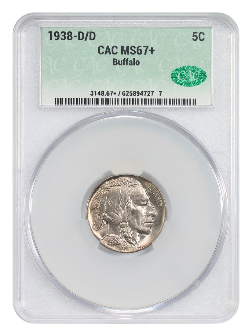 CACG MS67 Plus 1938 Denver Buffalo Nickel D Over D Variety (1 of 4)