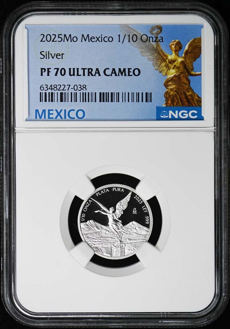 2025 Mexico 1/10 Onza Libertad Silver NGC PF70 Ultra Cameo Rare 1500 Minted: 2025 Mexico 1/10 Onza Libertad Silver NGC PF70 Ultra Cameo Rare 1500 Minted This 2025 Mo Mexico 1/10 Onza Libertad silver coin is certified by NGC with a perfect PF70 Ultra Cameo grade. It is an uncir