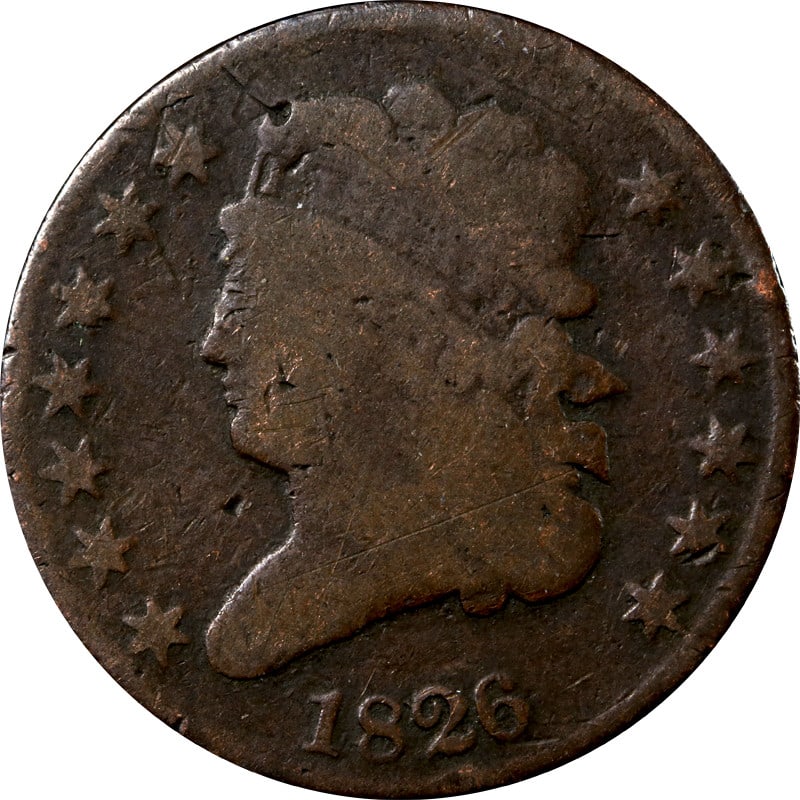 United States Copper 1826 Half Cent Coin Circulated: United States Copper 1826 Half Cent Coin Circulated This 1826 Half Cent is a circulated coin composed of copper and was minted in the United States. The coin is pre-owned and uncertified. Specificatio