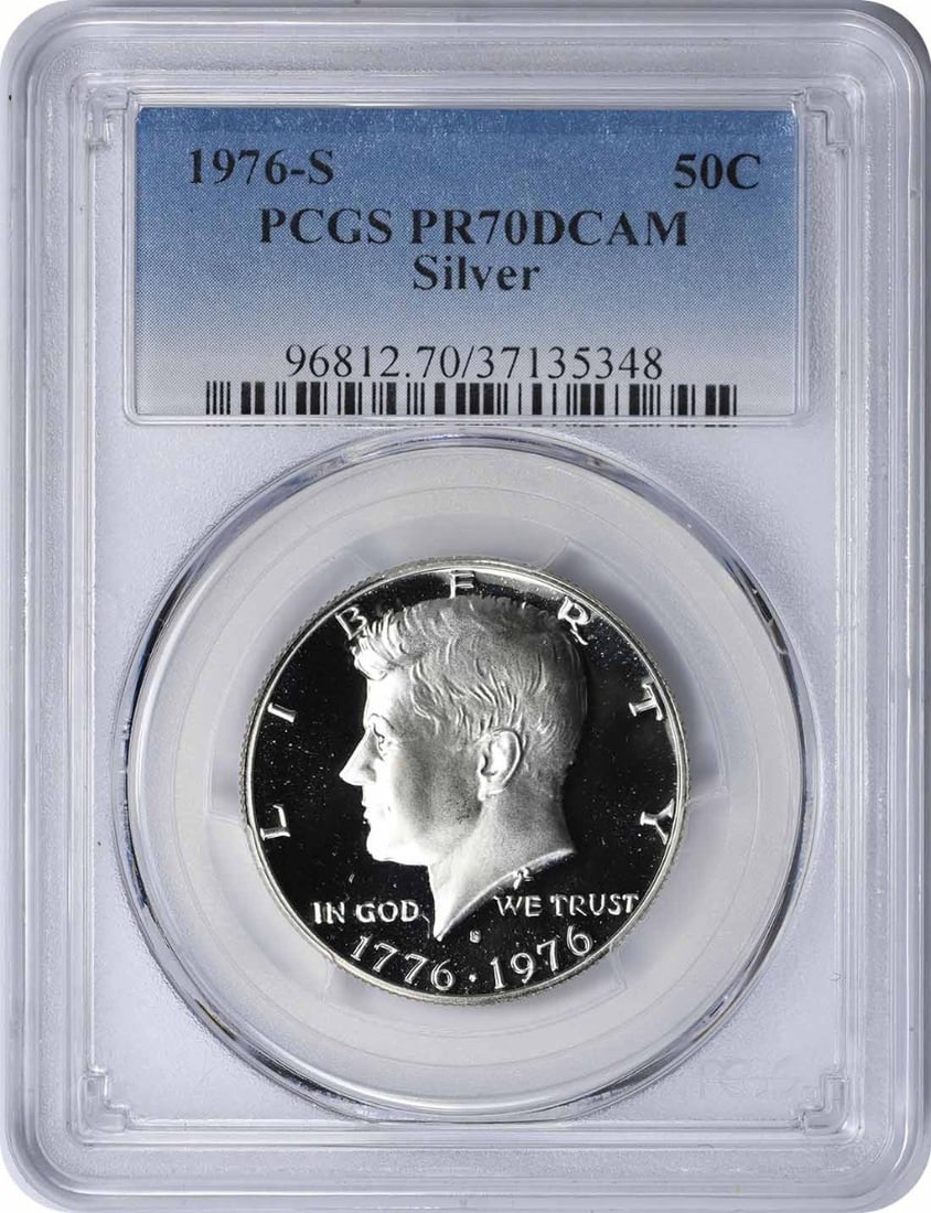 1976-S Kennedy Half Dollar Silver PR70DCAM PCGS Certified: 1976-S Kennedy Half Dollar Silver PR70DCAM PCGS Certified This 1976-S Kennedy Silver Half Dollar is a stunning collectible coin that showcases impeccable craftsmanship. Graded PR70DCAM by PCGS, this u