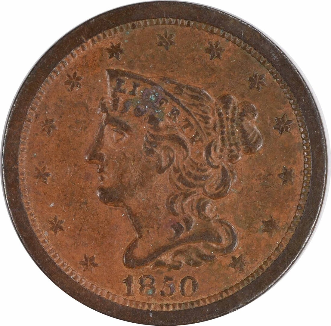 1850 Braided Hair Half Cent XF Copper Uncertified Coin: 1850 Braided Hair Half Cent XF Copper Uncertified Coin This 1850 Half Cent features the Braided Hair design by Christian Gobrecht, showcasing a rich history from the Philadelphia Mint. The coin is in 