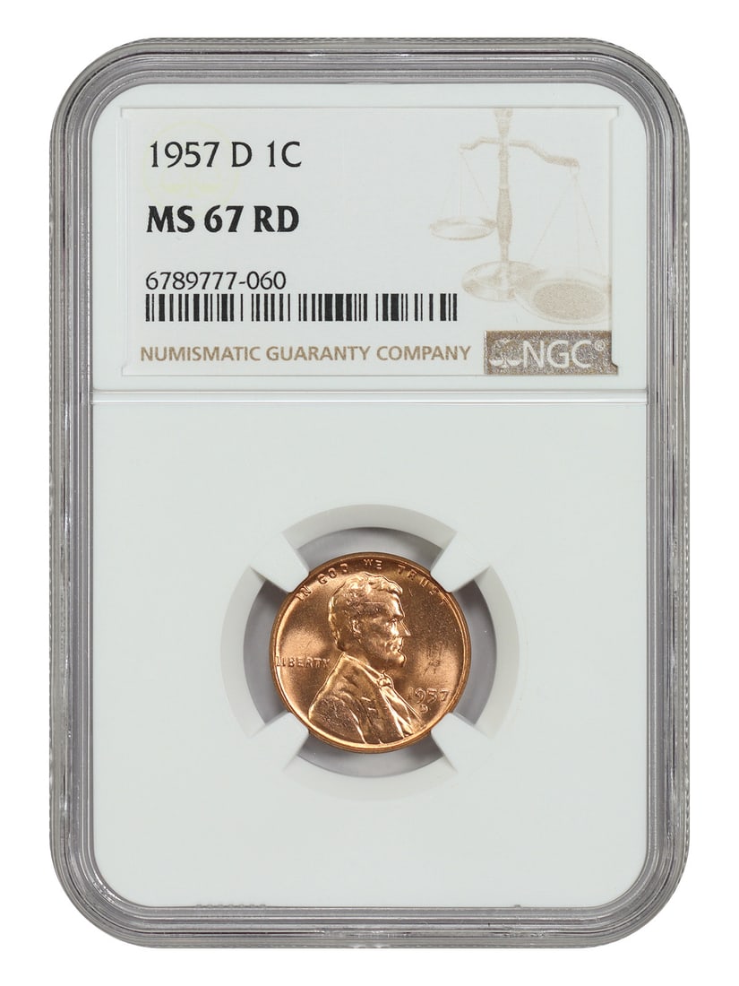 Lincoln Wheat Cent 1957-D NGC MS67 Red Certified Penny (1 of 4)