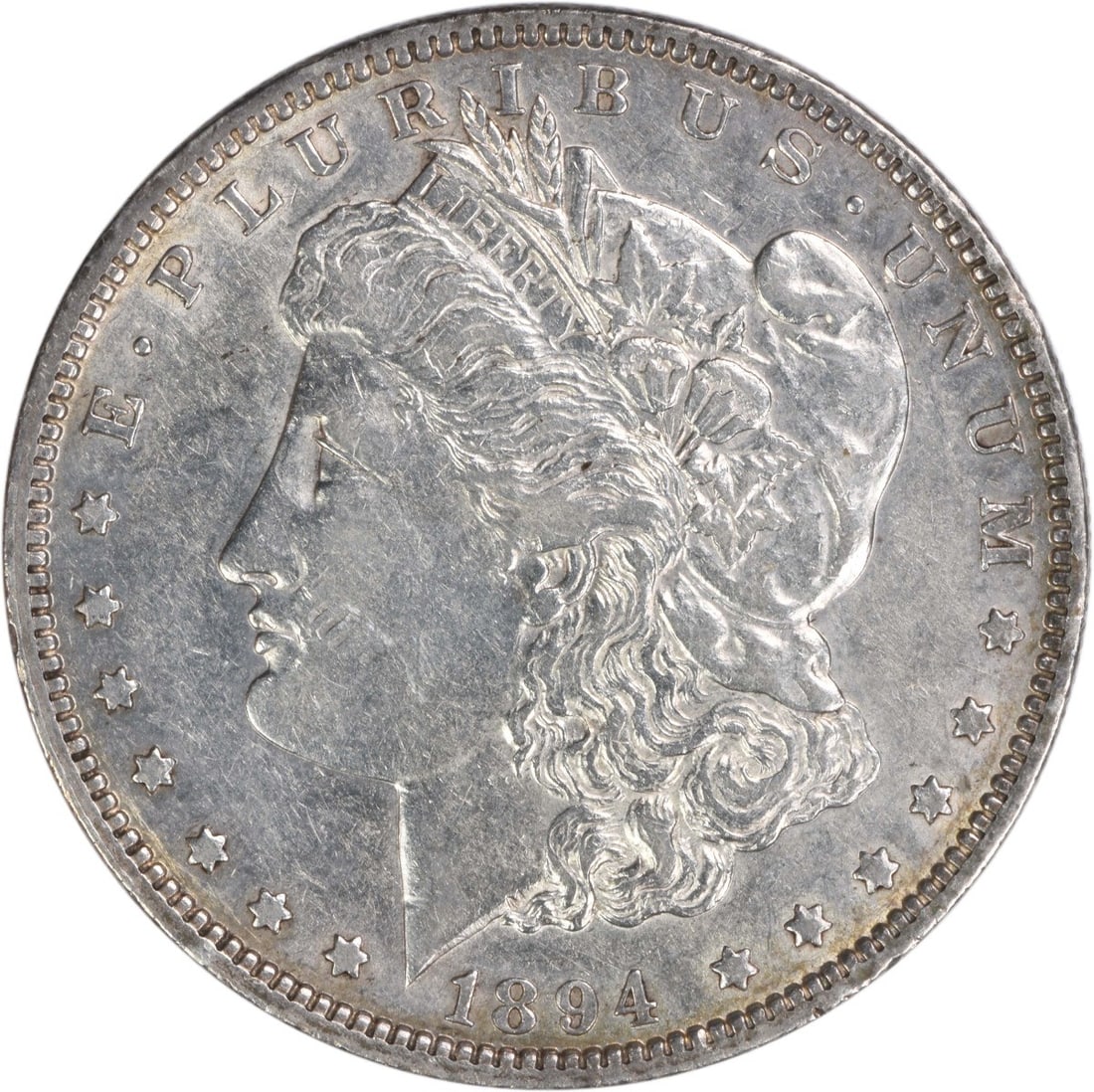 1894 Morgan Dollar Philadelphia EF Grade 90 Percent Silver Uncertified: 1894 Morgan Dollar Philadelphia EF Grade 90 Percent Silver Uncertified This 1894 Morgan Silver Dollar was struck in Philadelphia and features a composition of 90% silver and 10% copper. Designed by Ge