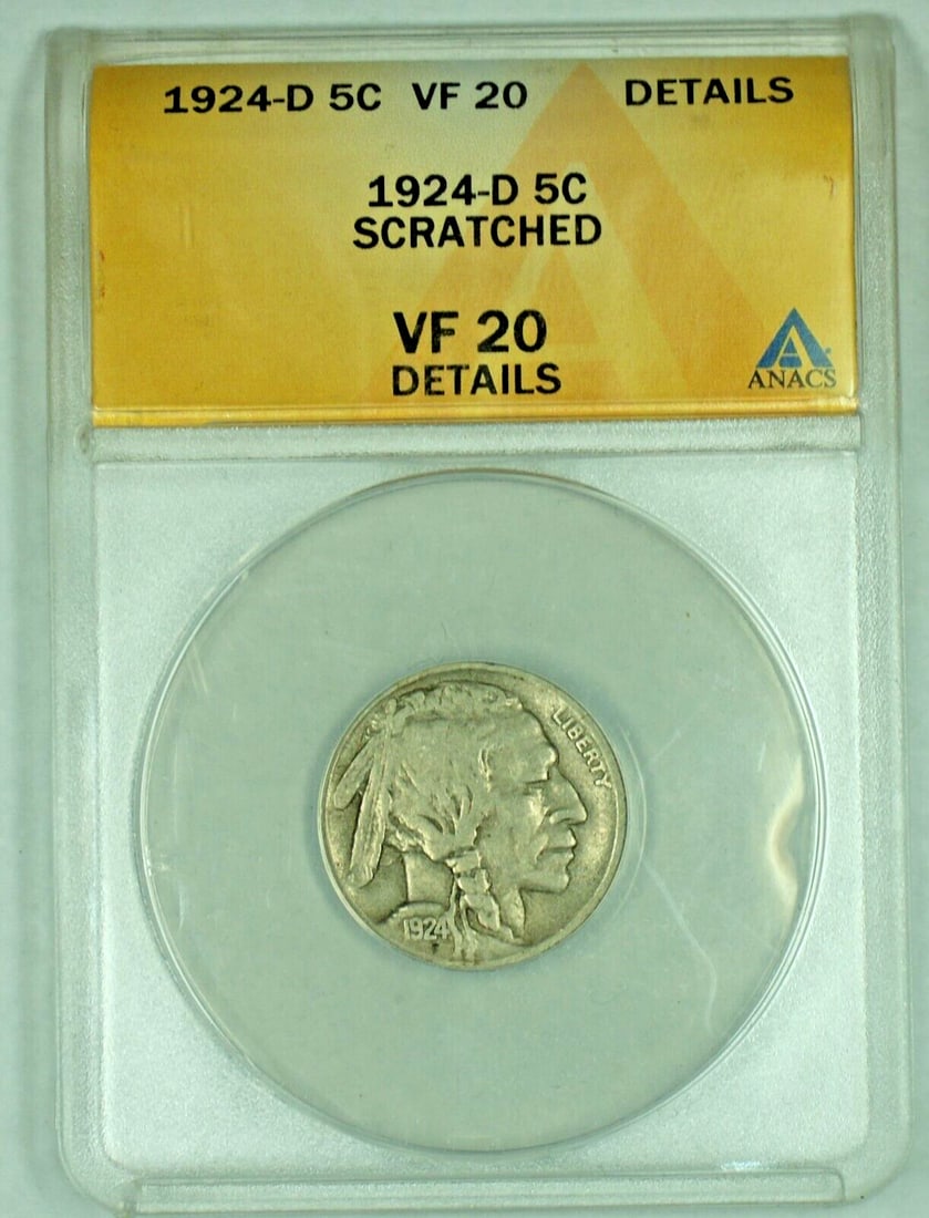 ANACS VF 20 1924-D Denver Mint Buffalo Nickel Five Cent Coin (1 of 2)
