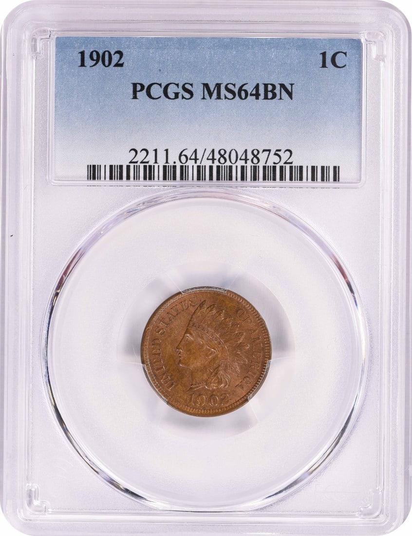 Indian Head Small Cent 1902 PCGS MS64 Brown Certified Copper Coin (1 of 2)