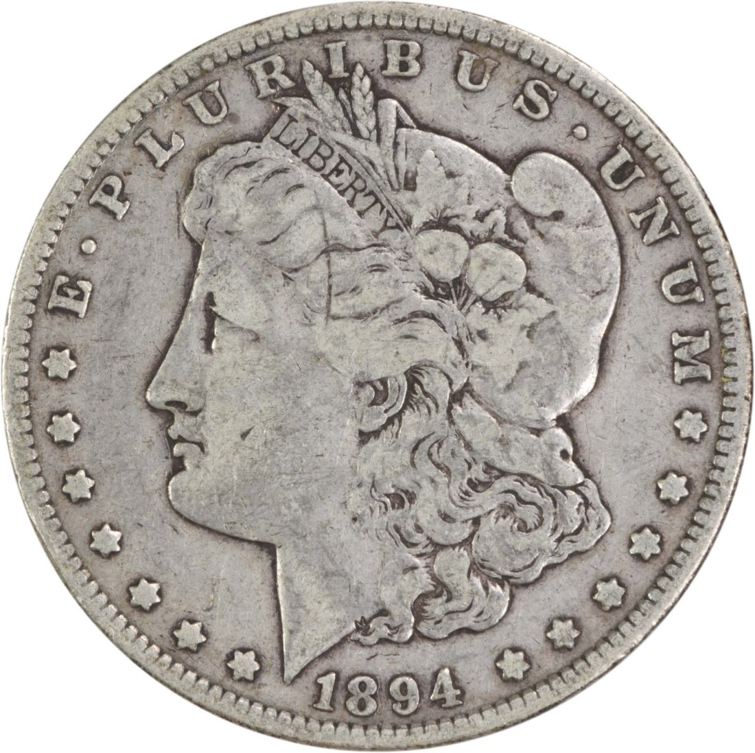 1894 Morgan Silver Dollar F Circulated 90% Silver Uncertified: 1894 Morgan Silver Dollar F Circulated 90% Silver Uncertified This 1894 Morgan Silver Dollar is a remarkable piece of American numismatic history. It features a composition of 90% silver and 10% coppe