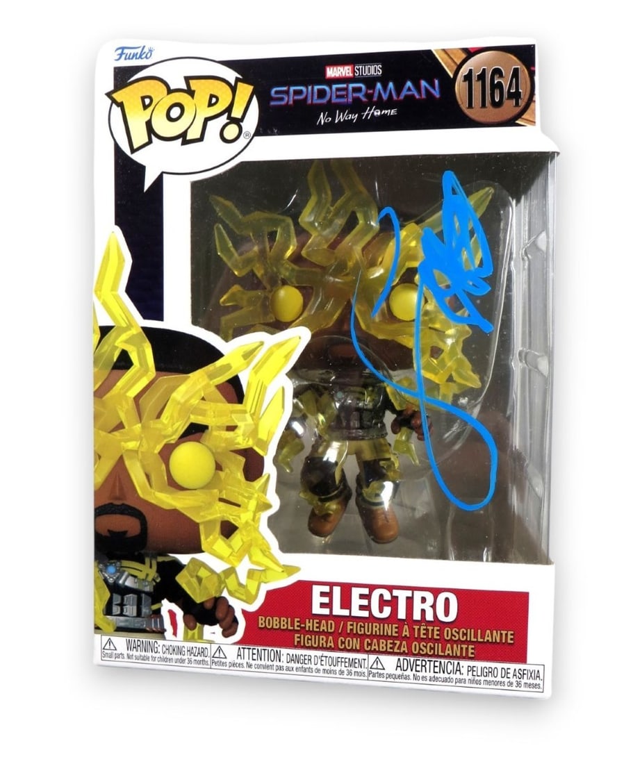 Jamie Foxx Autographed Funko POP! Spider-Man Electro Beckett Authenticated: Jamie Foxx Autographed Funko POP! Spider-Man Electro Beckett Authenticated This Funko POP! features Jamie Foxx as Electro from Spider-Man, beautifully autographed by the actor himself. The signature h