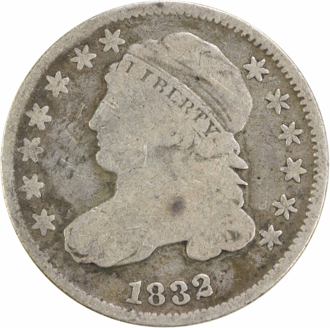 1832 Capped Bust Silver Dime 10C VG Uncertified Philadelphia Mint: 1832 Capped Bust Silver Dime 10C VG Uncertified Philadelphia Mint This 1832 Capped Bust Silver Dime is a classic piece of American numismatic history. Issued from the Philadelphia mint, this coin feat