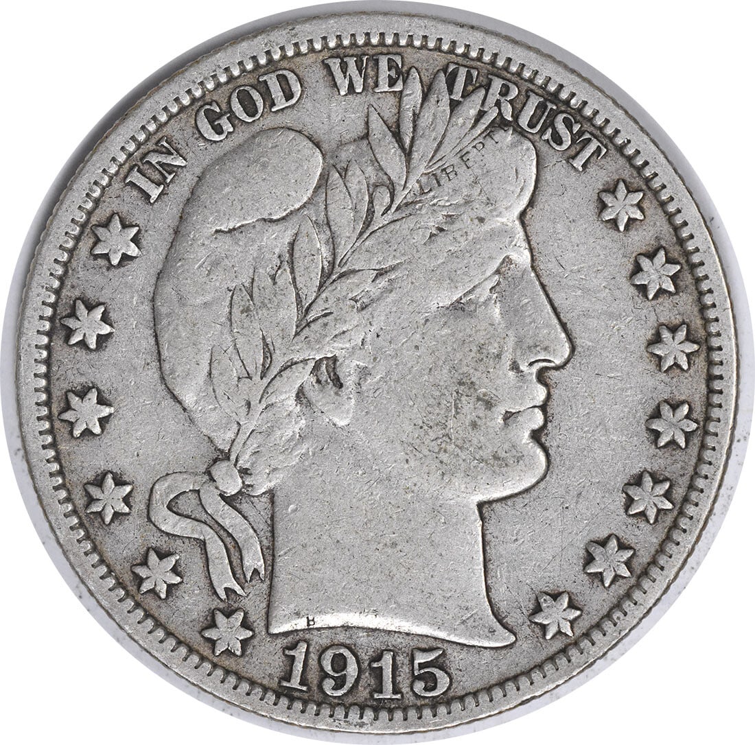 1915 San Francisco Barber Half Dollar VF Condition Uncertified Silver Coin: 1915 San Francisco Barber Half Dollar VF Condition Uncertified Silver Coin This 1915-S Barber Half Dollar is a circulated coin from the United States, minted in San Francisco. Designed by Charles E. B