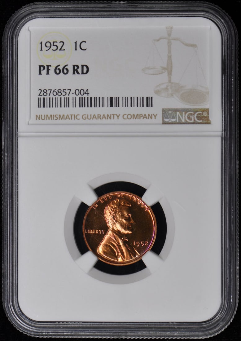 1952 NGC PR66RD Wheat Reverse Lincoln Cent Proof: 1952 NGC PR66RD Wheat Reverse Lincoln Cent Proof This 1952 Wheat Reverse Lincoln Cent is a stunning Proof coin, graded PR66RD by NGC, showcasing its exceptional quality and uncirculated condition. Min