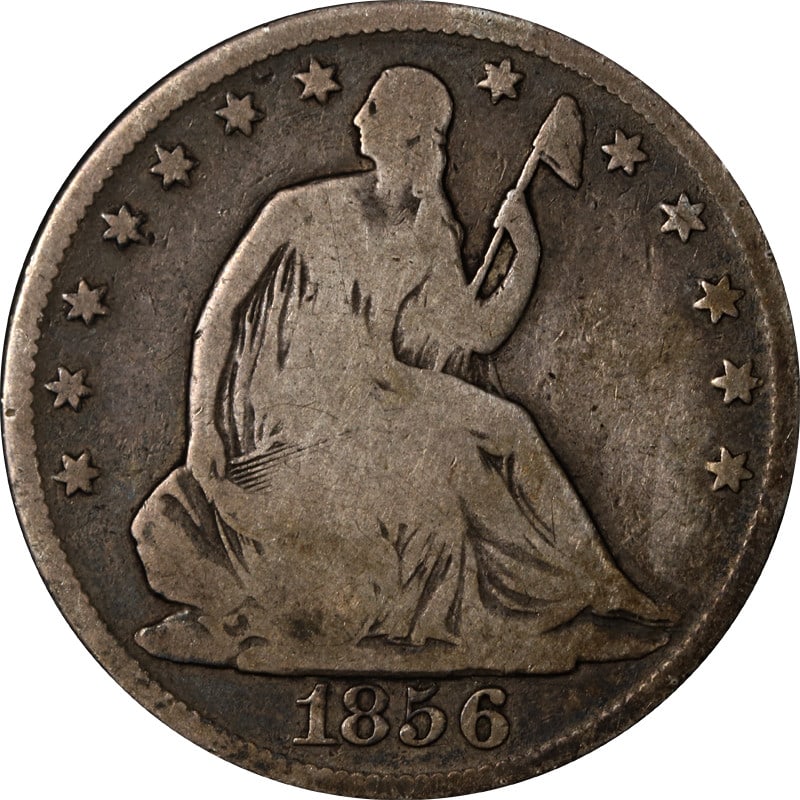 1856 New Orleans Silver Seated Liberty Half Dollar Coin United States: 1856 New Orleans Silver Seated Liberty Half Dollar Coin United States This is an 1856-O Seated Half Dollar from the United States. The coin is composed of 90% silver and was minted in New Orleans. It 