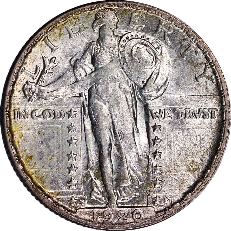 Choice BU 1920 San Francisco Standing Liberty Silver Quarter: Choice BU 1920 San Francisco Standing Liberty Silver Quarter This stunning 1920-S Standing Liberty Quarter is a remarkable piece with exceptional eye appeal, showcasing nice luster and a strong strike