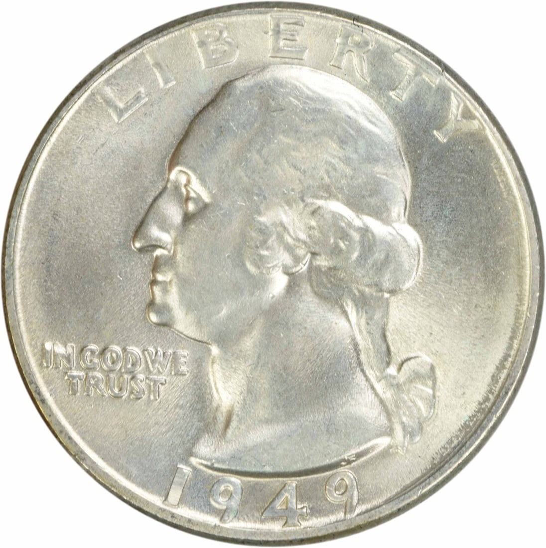 1949 Silver 25C Washington Quarter Choice BU Plus Uncertified: 1949 Silver 25C Washington Quarter Choice BU Plus Uncertified This is a 1949 Washington Quarter featuring a silver composition. The coin is uncirculated and graded as Choice BU+. It remains uncertifie