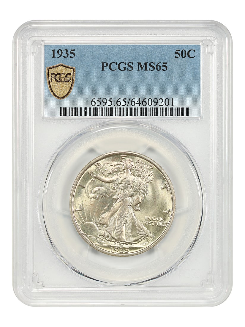 1935 Philadelphia Walking Liberty Half Dollar PCGS MS65: 1935 Philadelphia Walking Liberty Half Dollar PCGS MS65 This 1935 Walking Liberty Half Dollar is a Philadelphia-minted coin graded MS65 by PCGS. It is uncirculated and features the iconic Walking Libe
