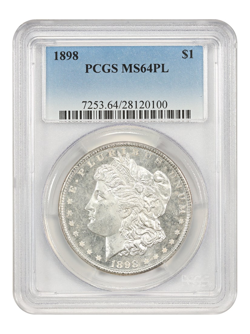 Morgan Silver Dollar 1898 Philadelphia PCGS MS64PL Certified: Morgan Silver Dollar 1898 Philadelphia PCGS MS64PL Certified This is an 1898 Morgan Dollar graded MS64 Prooflike (PL) by PCGS. Minted in Philadelphia, this uncirculated silver dollar is part of the Mo