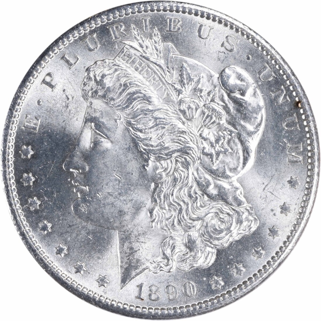 Choice BU 1890-S Silver Morgan Dollar Uncirculated Uncertified: Choice BU 1890-S Silver Morgan Dollar Uncirculated Uncertified This is an 1890-S Morgan Silver Dollar from the United States, featuring a Choice Brilliant Uncirculated (BU) grade. The coin is composed