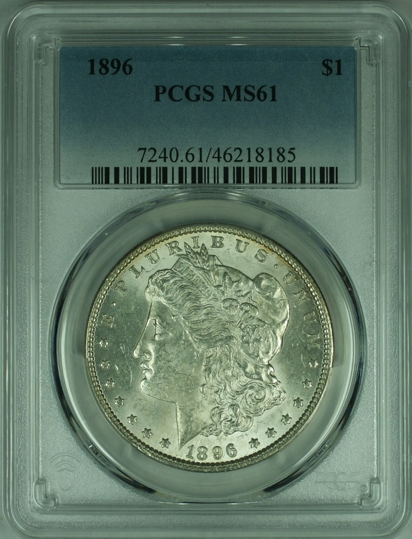 PCGS MS-61 Certified 1896 Morgan Dollar Silver Coin Uncirculated Philadelphia: PCGS MS-61 Certified 1896 Morgan Dollar Silver Coin Uncirculated Philadelphia This is an 1896 Morgan Silver Dollar coin from the United States, certified by PCGS with a grade of MS-61. The coin is com