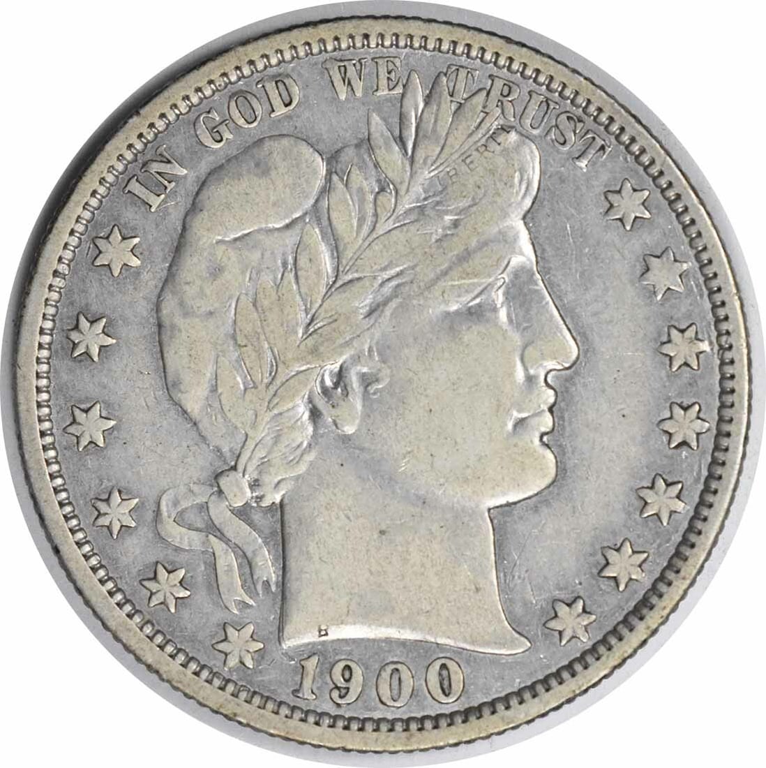 1900-O Barber Half Dollar 50C Silver Coin by Charles E Barber: 1900-O Barber Half Dollar 50C Silver Coin by Charles E Barber This 1900-O Barber Silver Half Dollar is a remarkable piece of numismatic history. Featuring a design by Charles E. Barber, this coin has 