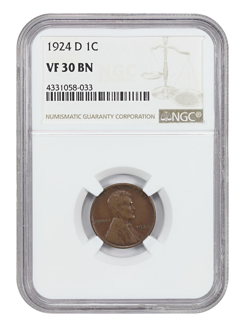 Lincoln Wheat Cent 1924-D NGC VF30 Semi-Key Low Mintage Denver Mint: Lincoln Wheat Cent 1924-D NGC VF30 Semi-Key Low Mintage Denver Mint This 1924-D Lincoln Cent features the Wheat Reverse design and is certified by NGC with a grade of VF30 (Very Fine). Struck at the D