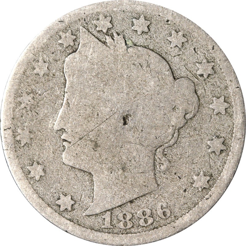 1886 United States Liberty V Nickel Key Date Coin: 1886 United States Liberty V Nickel Key Date Coin This is an 1886 Liberty V Nickel, recognized as a key date for collectors. The coin is circulated and composed of nickel. It originates from the Unite