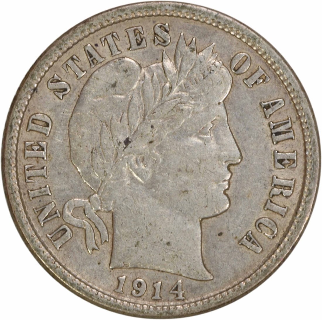 1914-D Barber Silver Dime AU Uncertified 10C Coin: 1914-D Barber Silver Dime AU Uncertified 10C Coin This 1914-D Barber Silver Dime is a remarkable piece of history, featuring the classic design by Charles E. Barber. Struck in Denver, this coin is par