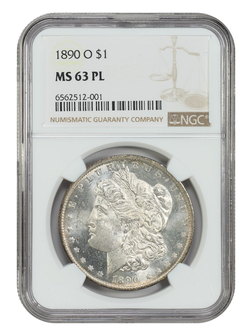 NGC MS63PL 1890-O Morgan Silver Dollar Uncirculated New Orleans Mint: NGC MS63PL 1890-O Morgan Silver Dollar Uncirculated New Orleans Mint This 1890-O Morgan Dollar is graded MS63PL by NGC and features a prooflike strike. Minted in New Orleans, this uncirculated coin is