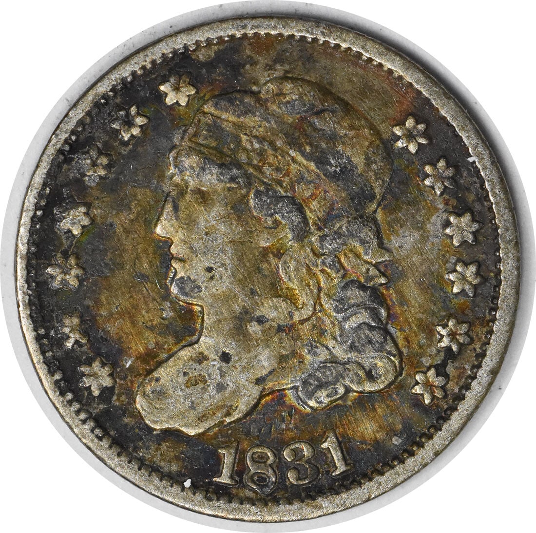 1831 Capped Bust Silver Half Dime Uncertified VF Philadelphia: 1831 Capped Bust Silver Half Dime Uncertified VF Philadelphia This 1831 Bust Silver Half Dime features a design by William Kneass and is a notable addition to any coin collection. Struck at the Philad