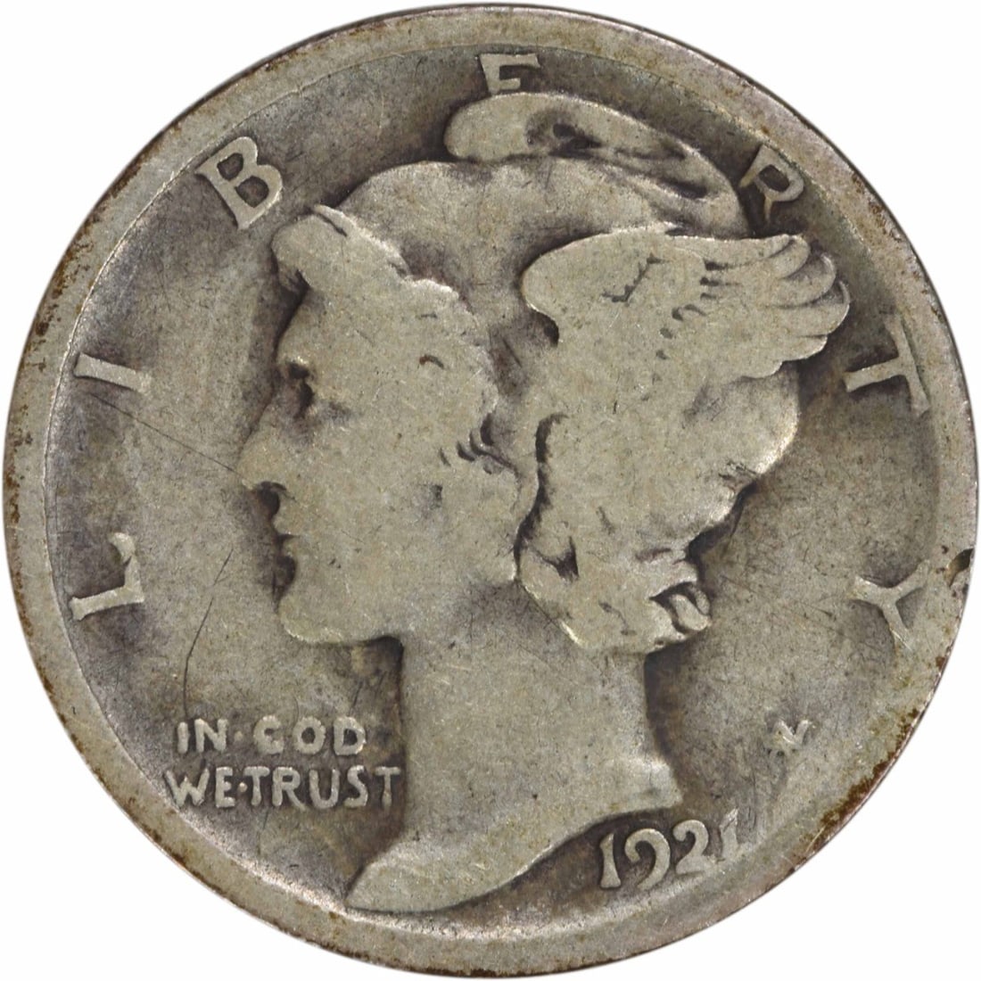 1921 Mercury Dime 90% Silver Uncertified US Coin: 1921 Mercury Dime 90% Silver Uncertified US Coin This 1921 Mercury Silver Dime is a classic coin from the United States, showcasing the artistry of designer Adolph Alexander Weinman. With a denominati